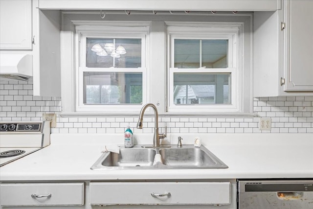 412 Cumberland St E, Cowan, TN 37318 - kitchen with dishwasher, light countertops, white range with electric cooktop, and tasteful backsplash