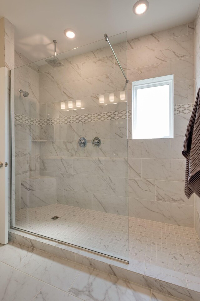 1207 Bridgett Way, Mount Juliet, TN 37122 - full bathroom featuring a walk in shower, recessed lighting, and marble finish floors