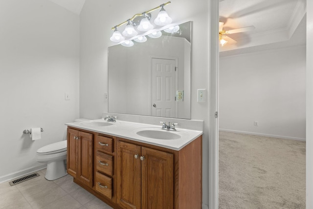 2707 Comer Dr, Murfreesboro, TN 37128 - full bath with double vanity, toilet, ornamental molding, and baseboards