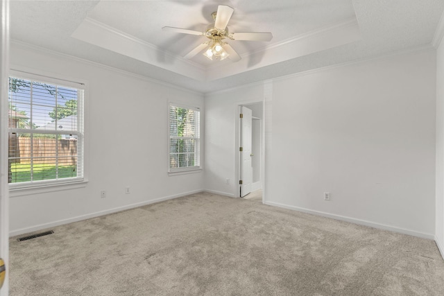 2707 Comer Dr, Murfreesboro, TN 37128 - carpeted spare room featuring a raised ceiling, ornamental molding, ceiling fan, and baseboards