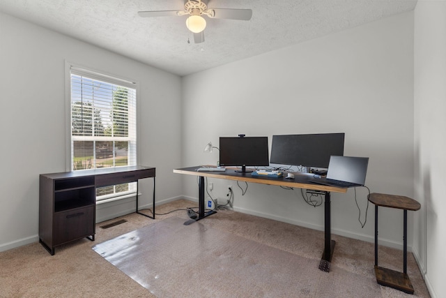 2707 Comer Dr, Murfreesboro, TN 37128 - office space featuring a textured ceiling, carpet flooring, ceiling fan, and baseboards