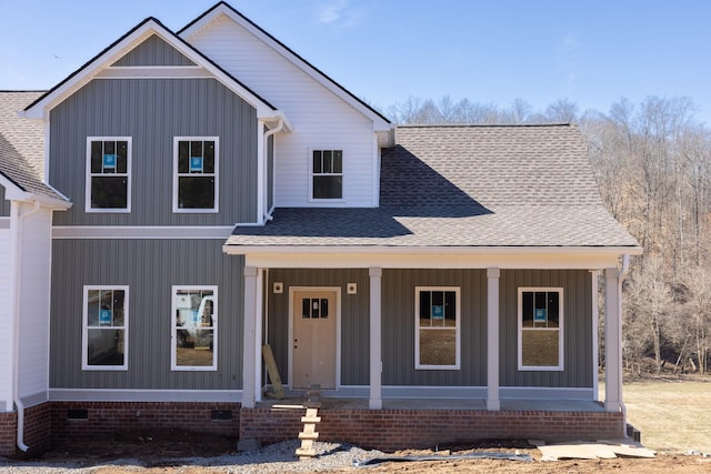 5590 Chambers Rd, Cumberland Furnace, TN 37051 - view of front of property featuring roof with shingles, a porch, board and batten siding, and crawl space