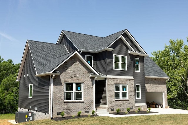 5580 Chambers Rd, Cumberland Furnace, TN 37051 - craftsman-style house with brick siding, cooling unit, crawl space, a shingled roof, and concrete driveway