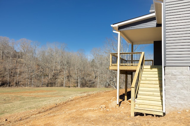 5580 Chambers Rd, Cumberland Furnace, TN 37051 - view of yard featuring a wooden deck, stairway, and a forest view