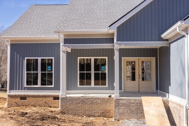 5570 Chambers Rd, Cumberland Furnace, TN 37051 - view of exterior entry with roof with shingles and crawl space