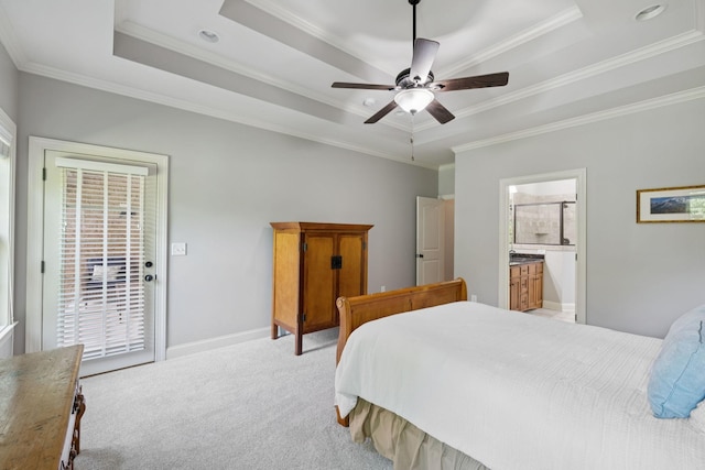 4181 Miles Johnson Pkwy, Spring Hill, TN 37174 - bedroom featuring a raised ceiling, access to outside, ornamental molding, light colored carpet, and a ceiling fan