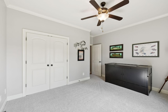4181 Miles Johnson Pkwy, Spring Hill, TN 37174 - bedroom featuring crown molding, carpet floors, baseboards, a closet, and a ceiling fan