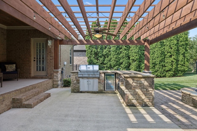 4181 Miles Johnson Pkwy, Spring Hill, TN 37174 - view of patio / terrace with wine cooler, a pergola, and ceiling fan