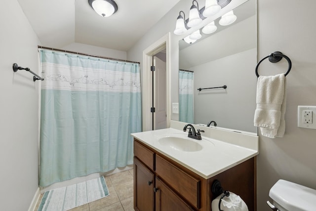 4181 Miles Johnson Pkwy, Spring Hill, TN 37174 - bathroom featuring toilet, vanity, tile patterned floors, and a shower with shower curtain
