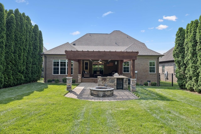 4181 Miles Johnson Pkwy, Spring Hill, TN 37174 - back of house with a pergola, a patio area, an outdoor fire pit, and brick siding