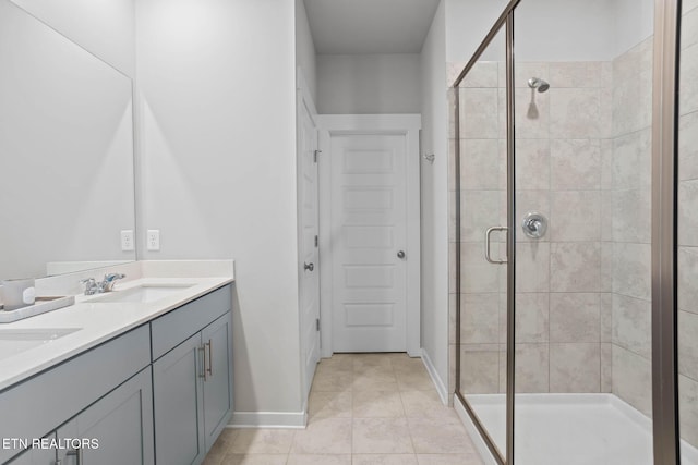 324 Gulfstream Dr, Gallatin, TN 37066 - full bathroom featuring double vanity, a stall shower, tile patterned floors, and baseboards