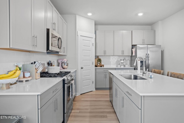 324 Gulfstream Dr, Gallatin, TN 37066 - kitchen featuring stainless steel appliances, a sink, tasteful backsplash, gray cabinetry, and recessed lighting