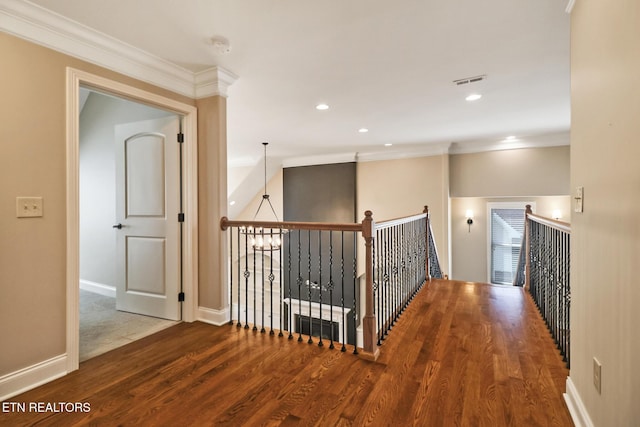 550 Stone Villa Ln, Knoxville, TN 37934 - hallway featuring crown molding, wood finished floors, baseboards, an upstairs landing, and recessed lighting