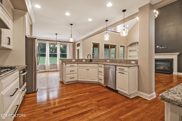 550 Stone Villa Ln, Knoxville, TN 37934 - kitchen featuring stainless steel appliances, a sink, dark wood-style flooring, white cabinetry, and premium range hood