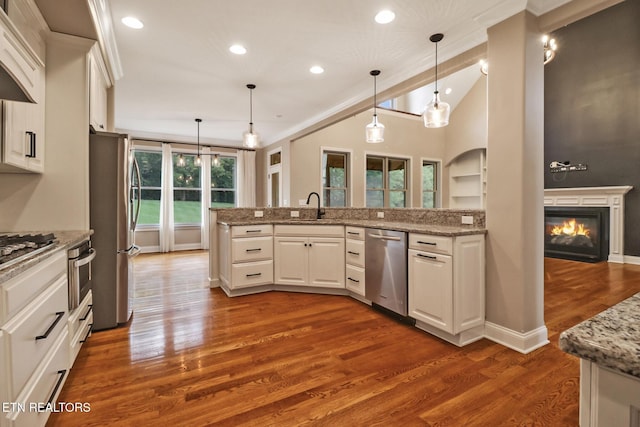 550 Stone Villa Ln, Knoxville, TN 37934 - kitchen with appliances with stainless steel finishes, a sink, dark wood-style floors, white cabinets, and custom exhaust hood