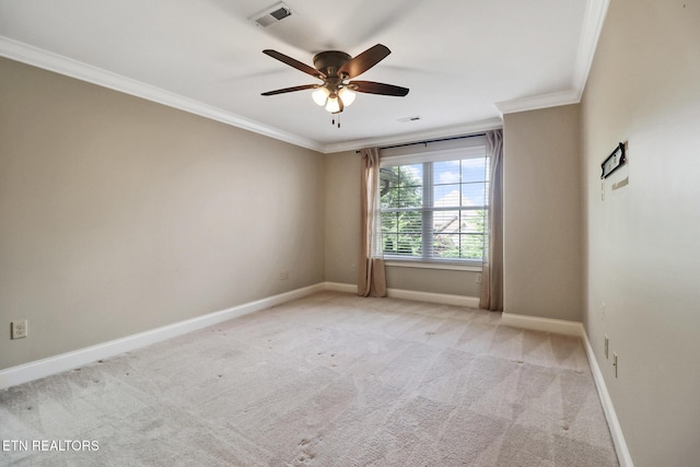550 Stone Villa Ln, Knoxville, TN 37934 - spare room featuring crown molding, light colored carpet, baseboards, and a ceiling fan