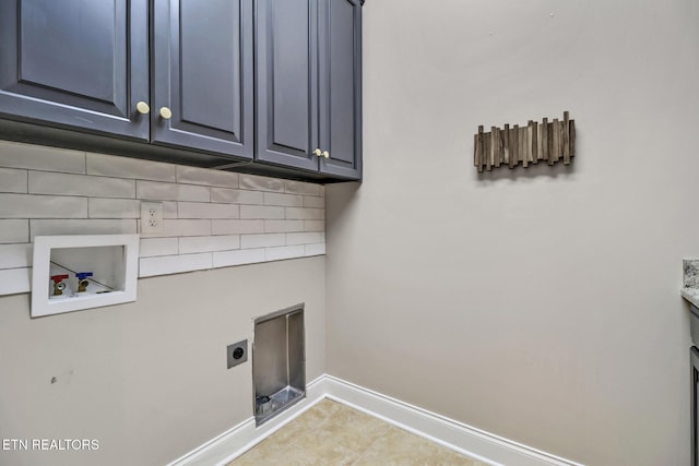550 Stone Villa Ln, Knoxville, TN 37934 - laundry room featuring cabinet space, hookup for an electric dryer, baseboards, hookup for a washing machine, and tile patterned floors