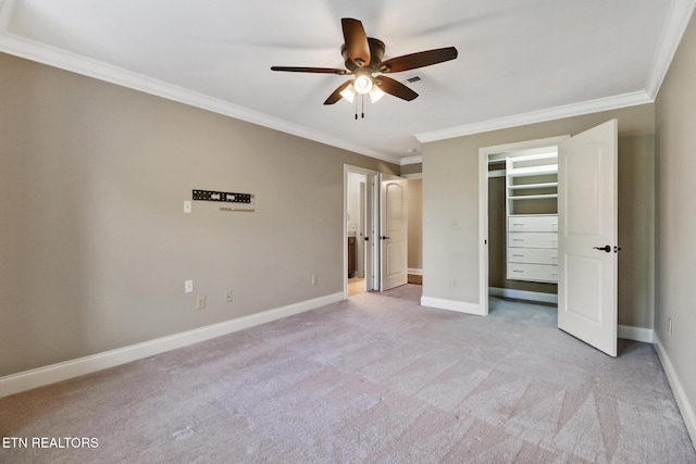 550 Stone Villa Ln, Knoxville, TN 37934 - unfurnished bedroom with ornamental molding, light colored carpet, baseboards, ceiling fan, and ensuite bathroom