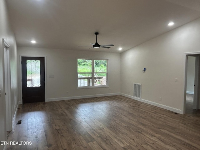 342 N Norris St, Jamestown, TN 38556 - foyer entrance with wood-type flooring, a ceiling fan, baseboards, and recessed lighting