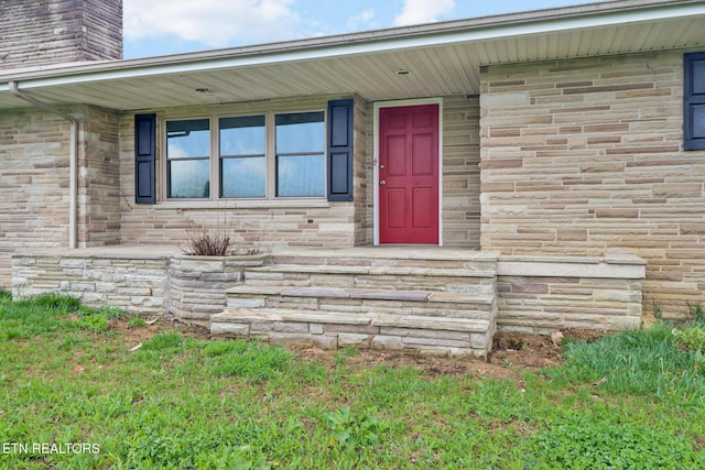 1128 Allardt Hwy, Jamestown, TN 38556 - doorway to property featuring stone siding and a chimney