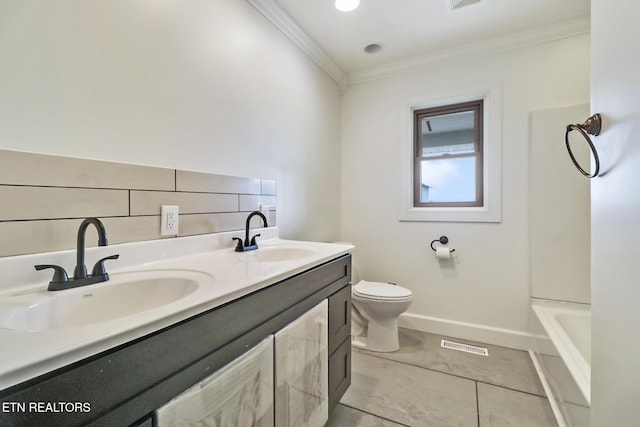 1128 Allardt Hwy, Jamestown, TN 38556 - full bathroom featuring ornamental molding, a tub, double vanity, toilet, and baseboards