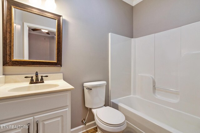 5424 Wilder Rd, Grimsley, TN 38565 - full bathroom with vanity, toilet, tub / shower combination, and baseboards