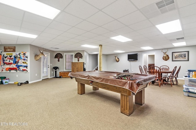 5424 Wilder Rd, Grimsley, TN 38565 - game room featuring carpet floors, billiards, a drop ceiling, and baseboards