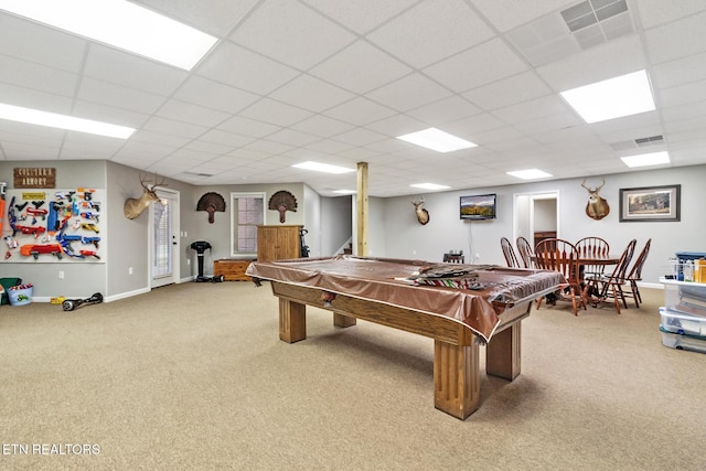 5424 Wilder Rd, Grimsley, TN 38565 - recreation room with carpet floors, pool table, a paneled ceiling, and baseboards