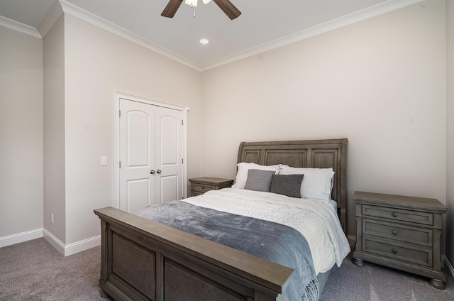 3013 Berry Patch Trl, Rockvale, TN 37153 - bedroom featuring carpet flooring, ornamental molding, baseboards, a closet, and recessed lighting