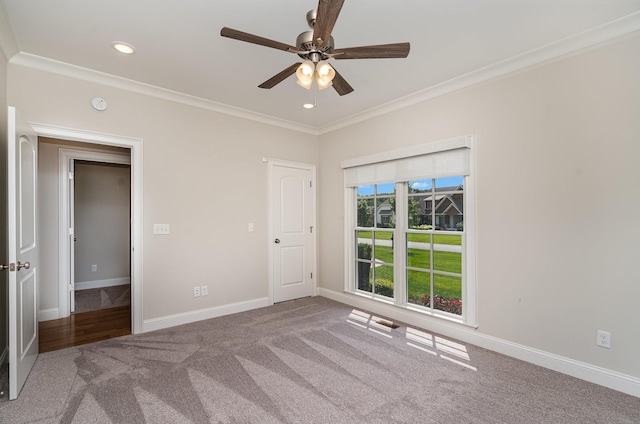 3013 Berry Patch Trl, Rockvale, TN 37153 - unfurnished bedroom featuring carpet flooring, ornamental molding, baseboards, recessed lighting, and ceiling fan