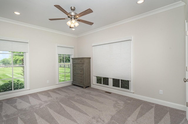 3013 Berry Patch Trl, Rockvale, TN 37153 - unfurnished bedroom featuring multiple windows, recessed lighting, crown molding, carpet floors, and baseboards