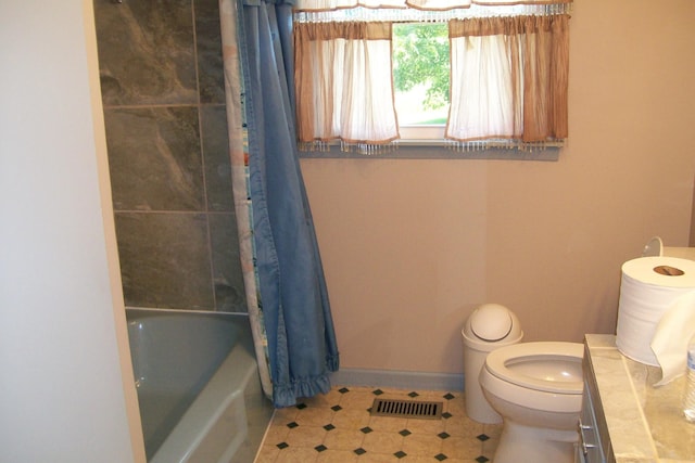 7985 Francis Ferry Rd, Rock Island, TN 38581 - full bath featuring toilet, shower / bath combo, baseboards, vanity, and tile patterned floors