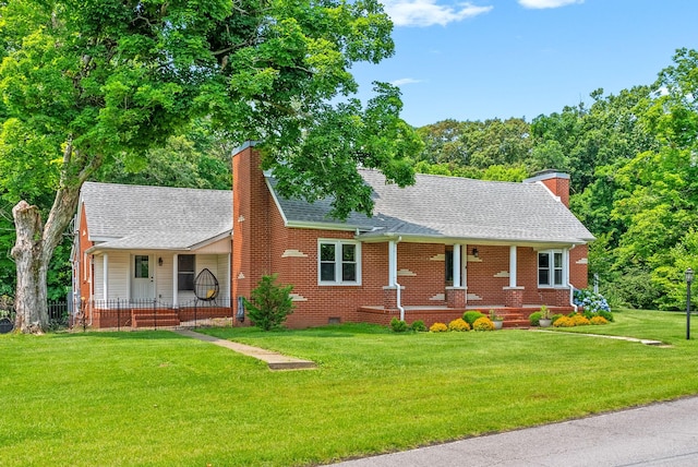 6085 Blue Springs Rd, Cadiz, KY 42211 - view of front facade featuring a porch, a chimney, a front lawn, a shingled roof, and crawl space