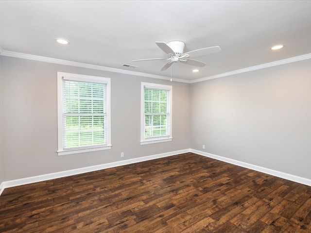 2207 Oakwood Ct, Franklin, TN 37064 - unfurnished room featuring baseboards, dark wood finished floors, a ceiling fan, crown molding, and recessed lighting