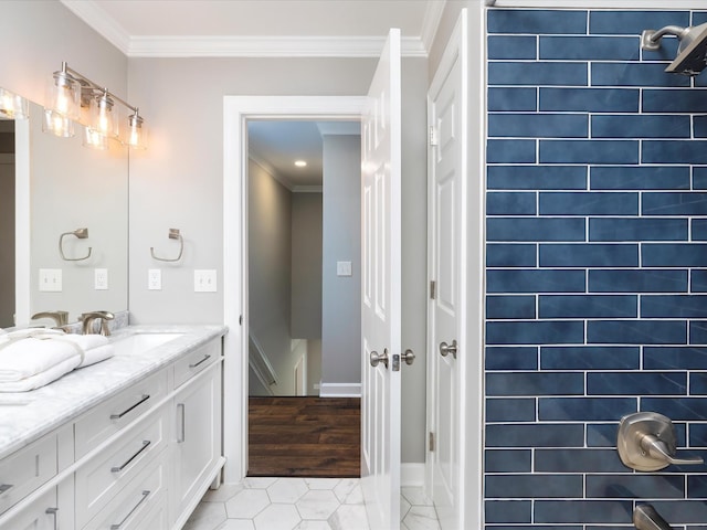 2207 Oakwood Ct, Franklin, TN 37064 - full bathroom featuring vanity, ornamental molding, and a shower