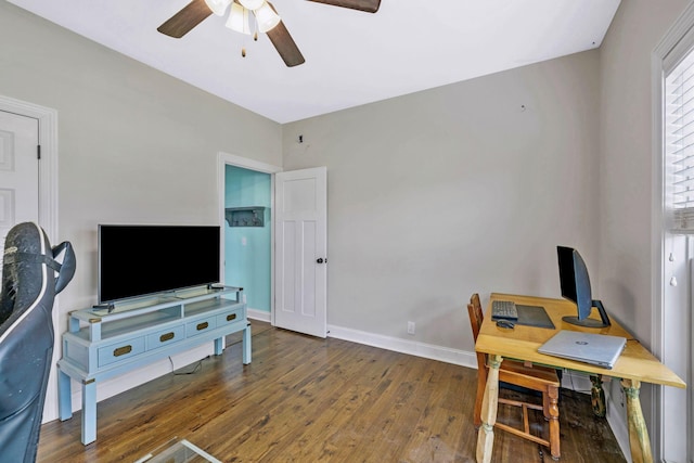 2122 Slater Dr, Murfreesboro, TN 37128 - office with a ceiling fan, wood finished floors, and baseboards
