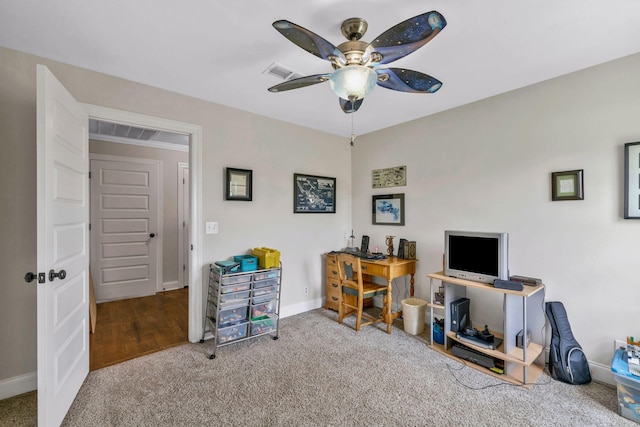 2122 Slater Dr, Murfreesboro, TN 37128 - carpeted home office featuring a ceiling fan and baseboards
