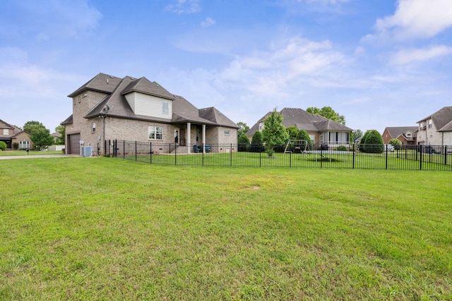 2122 Slater Dr, Murfreesboro, TN 37128 - rear view of property with a garage, brick siding, a residential view, and cooling unit