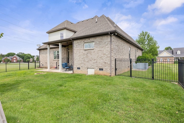 2122 Slater Dr, Murfreesboro, TN 37128 - rear view of house featuring a patio area, brick siding, crawl space, and a shingled roof