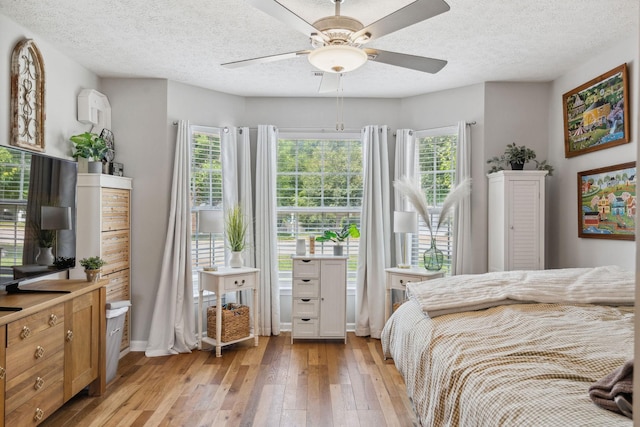 3207 Gardendale Dr, Franklin, TN 37064 - bedroom featuring light wood finished floors, multiple windows, a textured ceiling, and a ceiling fan