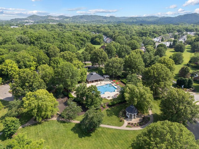 3207 Gardendale Dr, Franklin, TN 37064 - aerial view of a pool, a forest, and a mountain backdrop