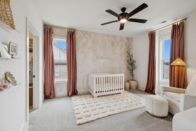 2764 Otterham Dr, Thompsons Station, TN 37179 - bedroom with carpet floors, multiple windows, a nursery area, and ceiling fan