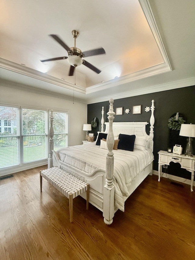 2815 Anglo Ct, Murfreesboro, TN 37129 - bedroom with a raised ceiling, wood finished floors, ornamental molding, and ceiling fan