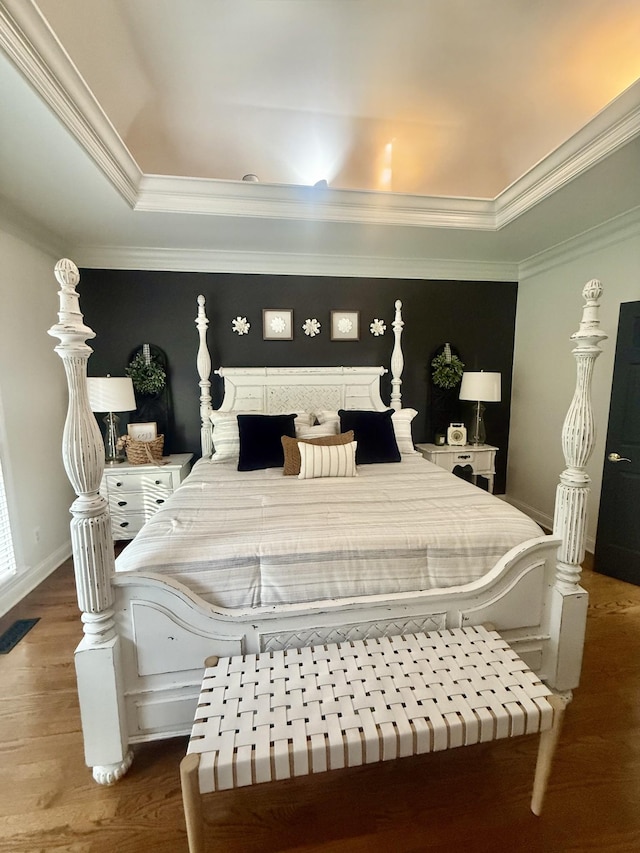 2815 Anglo Ct, Murfreesboro, TN 37129 - bedroom featuring a raised ceiling, ornamental molding, wood finished floors, and baseboards