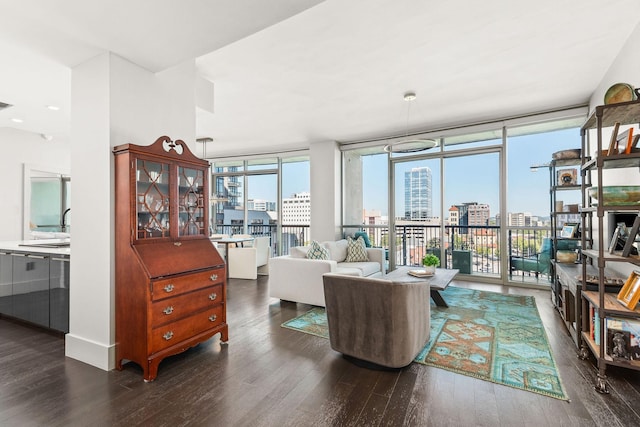 900 20th Ave S Unit 715, Nashville, TN 37212 - living area with dark wood-type flooring, a view of city, and expansive windows
