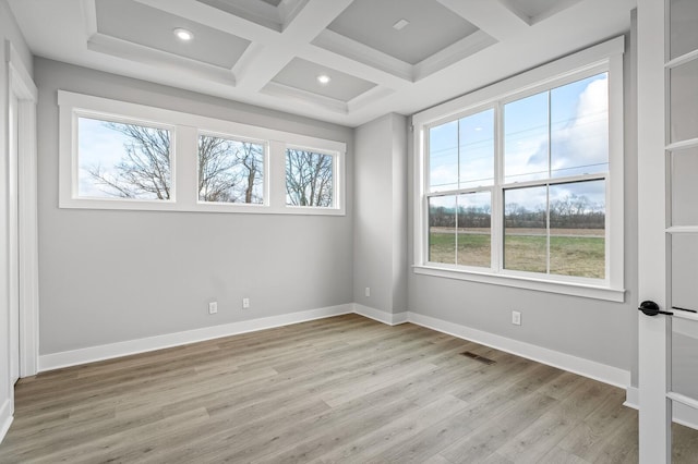 2736 Hartsville Pike, Castalian Springs, TN 37031 - empty room with light wood-type flooring, coffered ceiling, baseboards, beam ceiling, and recessed lighting