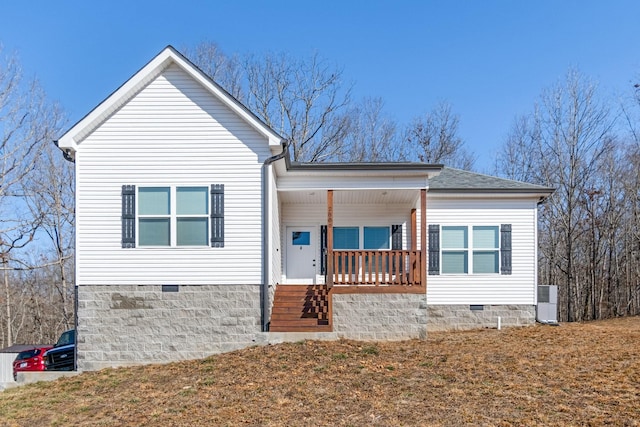 2800 N Hurricane Creek Rd, Mc Ewen, TN 37101 - view of front of property with covered porch, crawl space, and a shingled roof