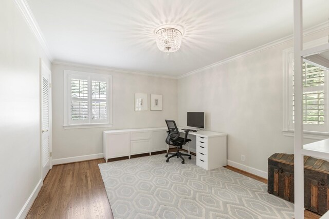 6116 Chickering Ct, Nashville, TN 37215 - office space with a chandelier, crown molding, wood finished floors, and baseboards