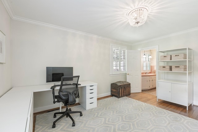6116 Chickering Ct, Nashville, TN 37215 - office space with a chandelier, crown molding, and wood finished floors