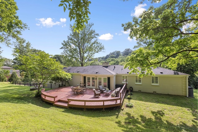 6116 Chickering Ct, Nashville, TN 37215 - rear view of house with french doors, a deck, central air condition unit, and a chimney